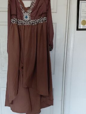Women's Brown  V-Neck Dress